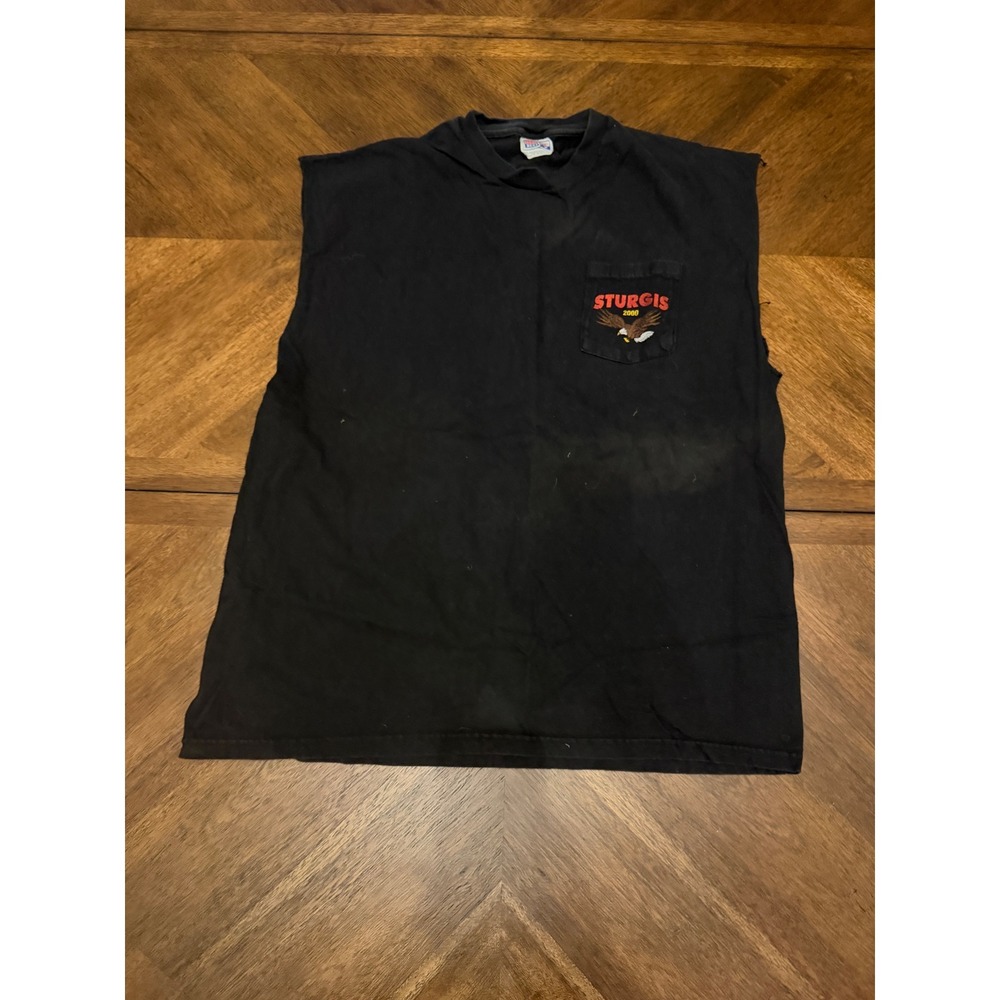 Vintage Sturgis 2000 Rally Millennium Sleeveless Pocket T-Shirt‎ Hanes XL Black